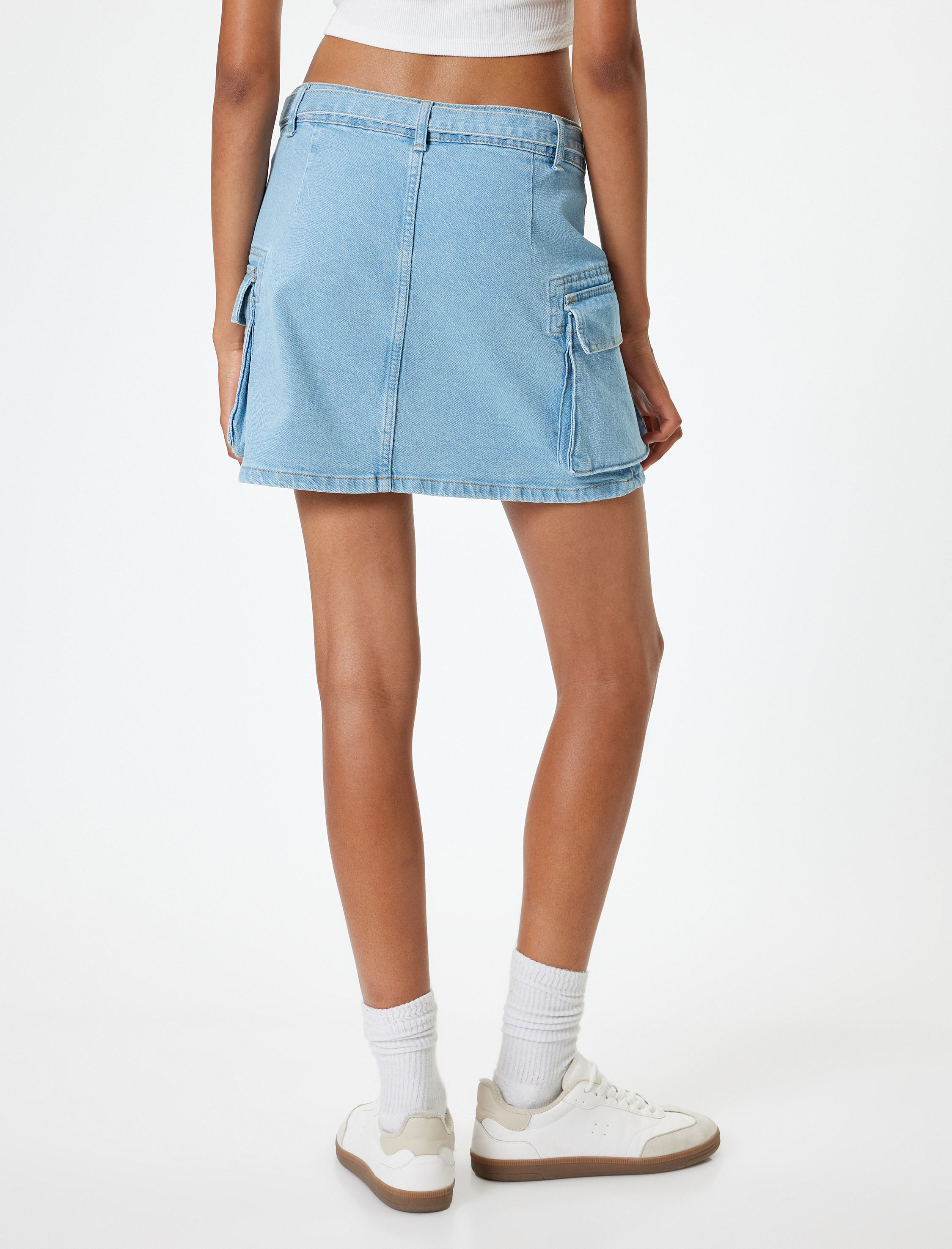   Mini Kot Etek Kargo Cepli Düğmeli Kemer Detaylı Rahat Kesim