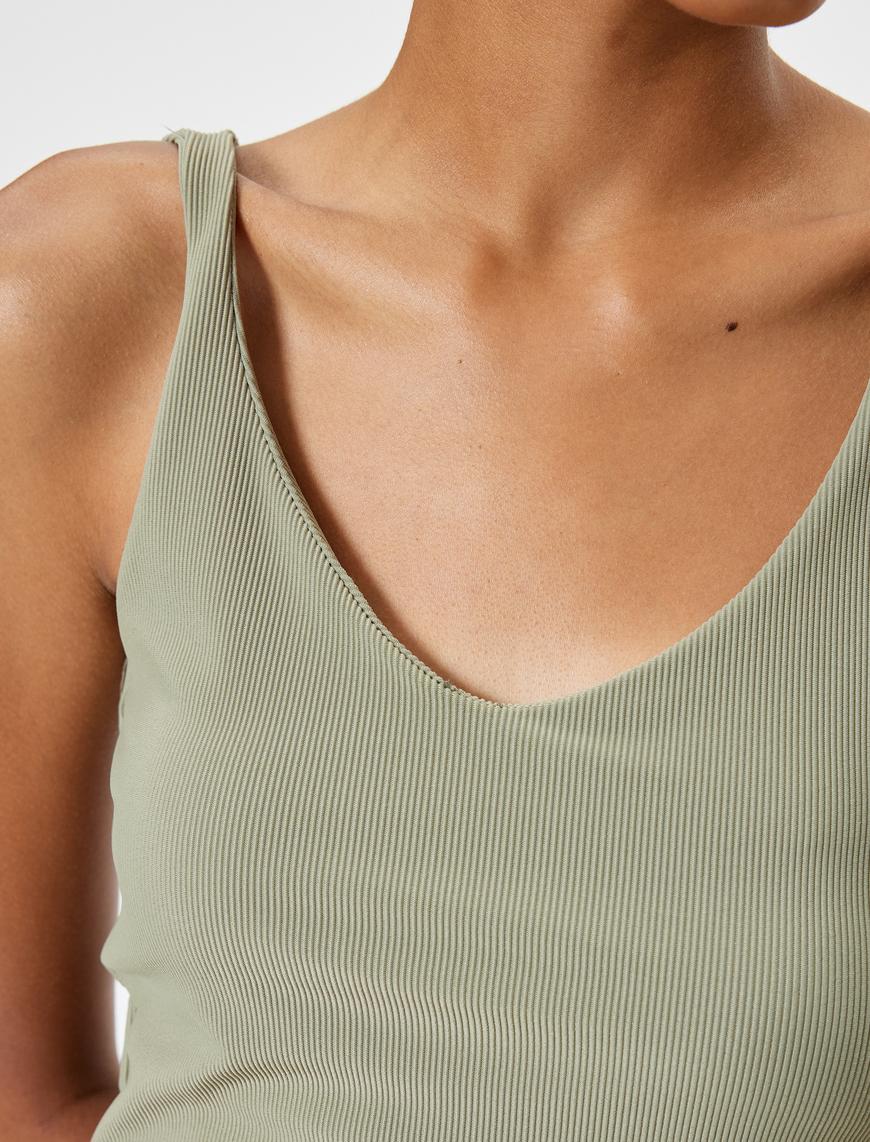   Sporcu Sütyeni V Yaka Kaplı Slim Fit
