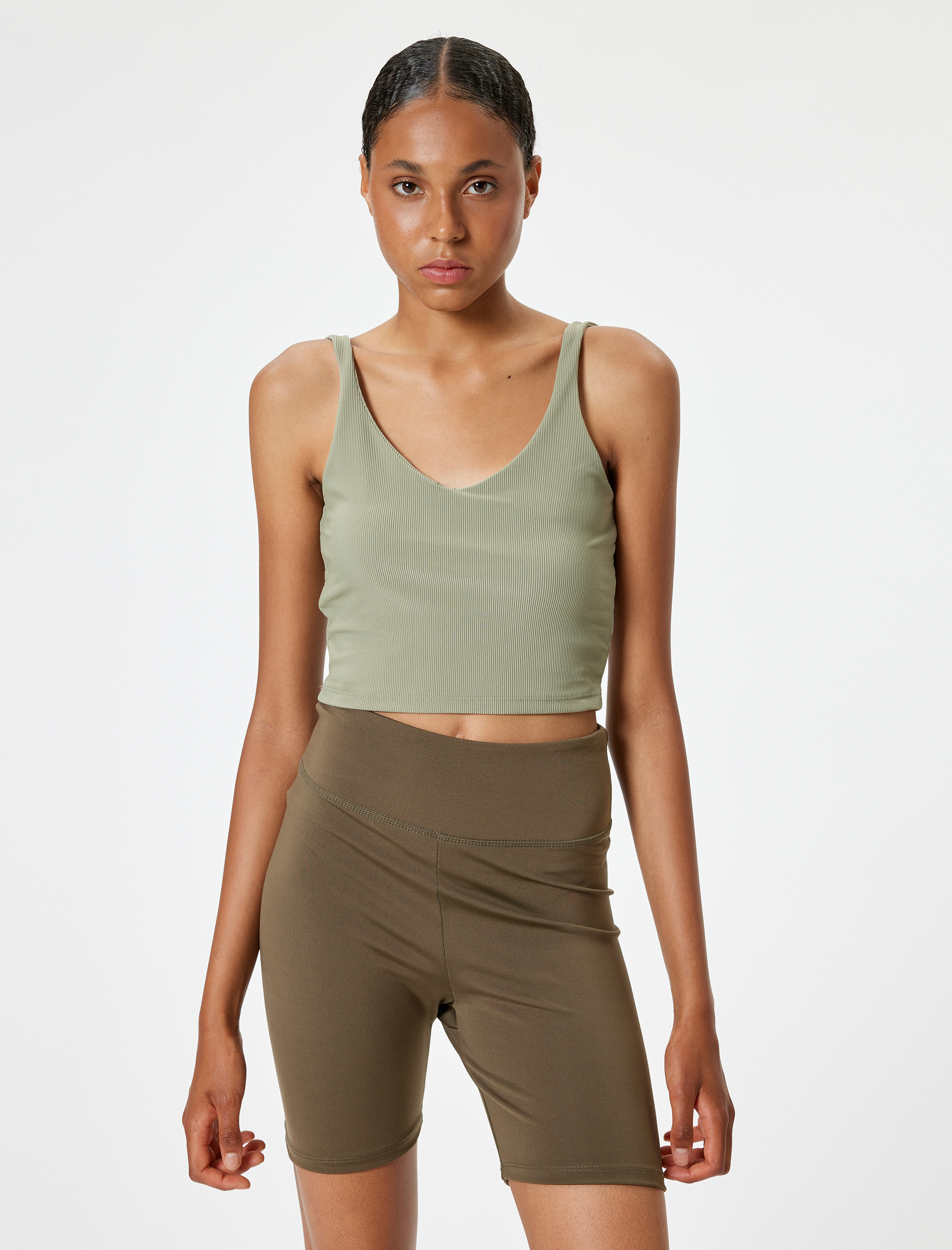   Sporcu Sütyeni V Yaka Kaplı Slim Fit