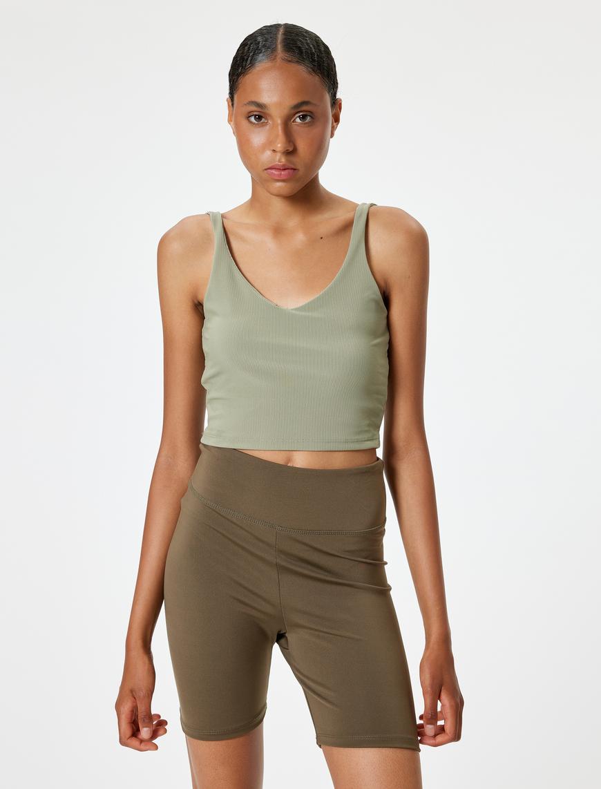   Sporcu Sütyeni V Yaka Kaplı Slim Fit