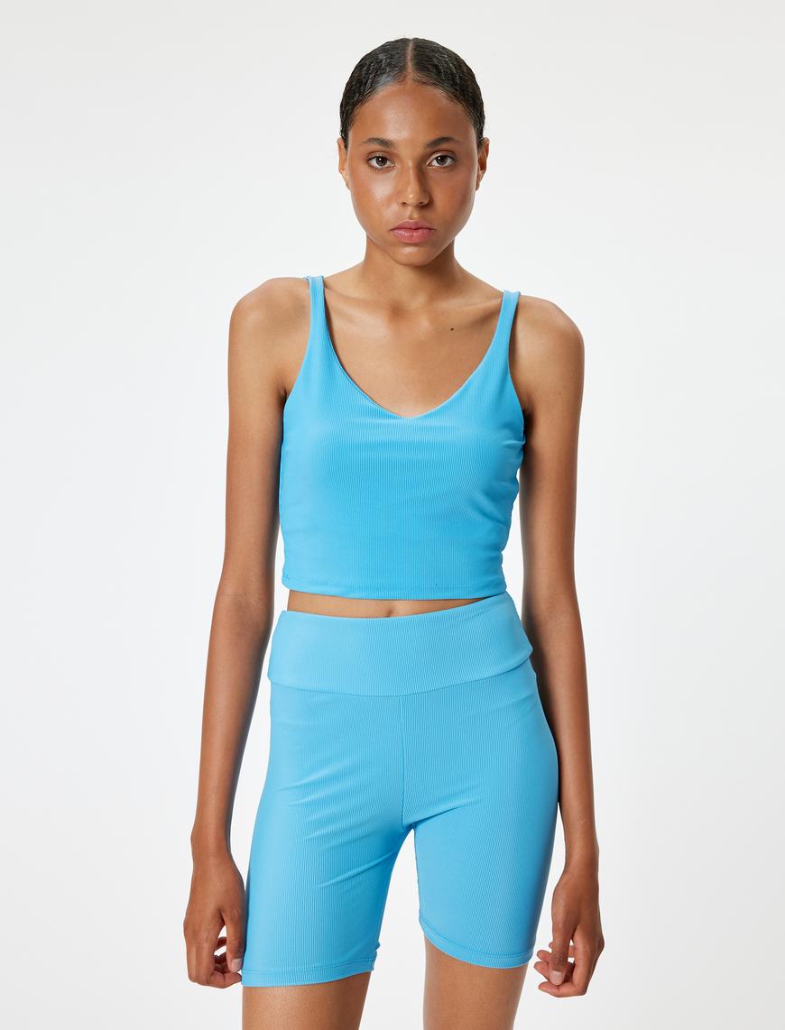   Sporcu Sütyeni V Yaka Kaplı Slim Fit