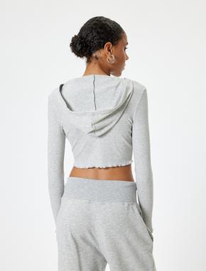 Crop Kapüşonlu Fermuarlı Hırka Uzun Kollu Slim Fit_3