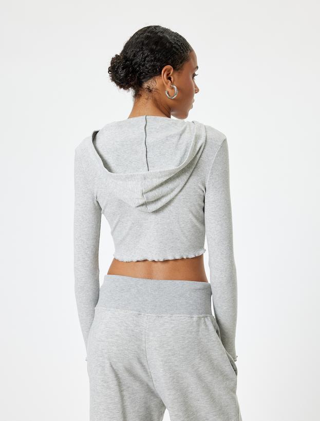 Crop Kapüşonlu Fermuarlı Hırka Uzun Kollu Slim Fit_3