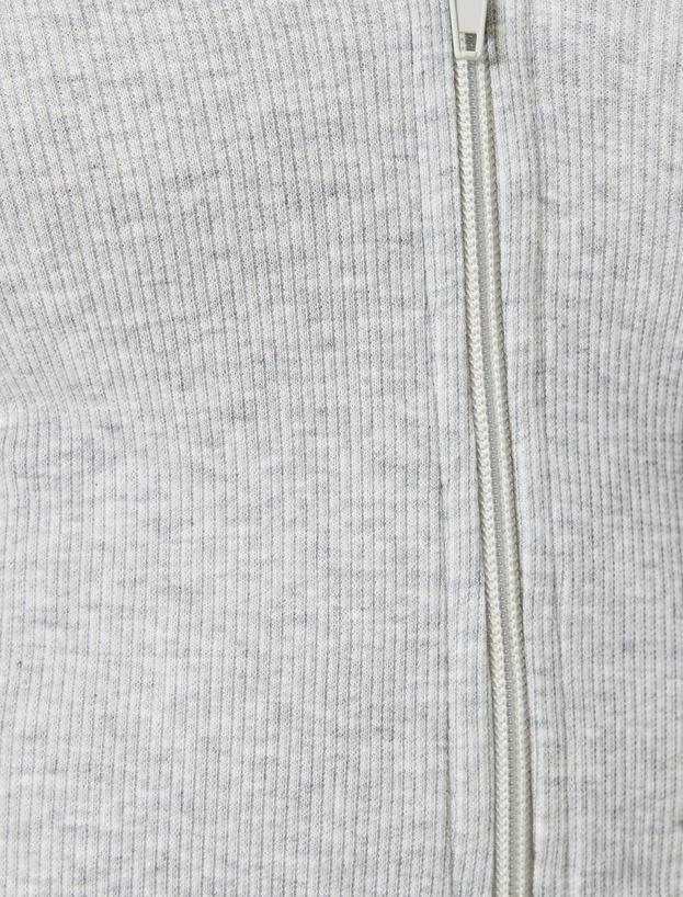 Crop Kapüşonlu Fermuarlı Hırka Uzun Kollu Slim Fit_5