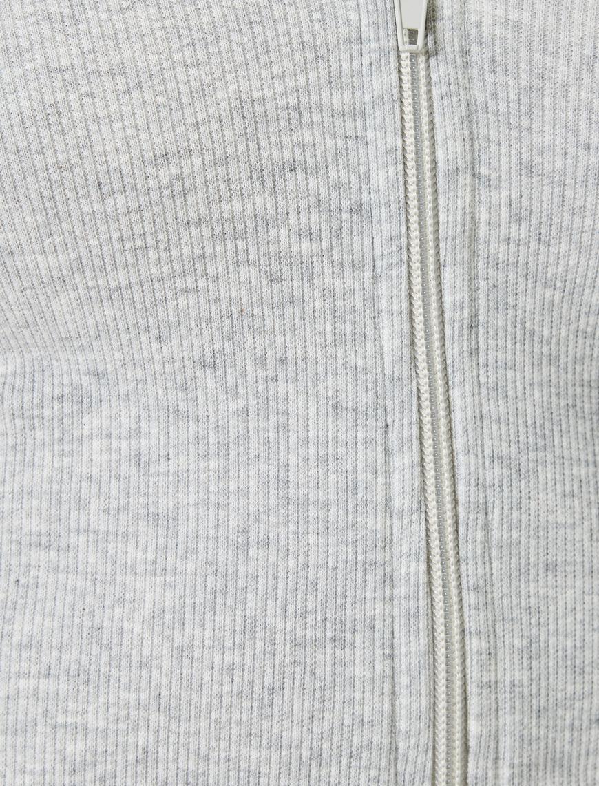   Crop Kapüşonlu Fermuarlı Hırka Uzun Kollu Slim Fit
