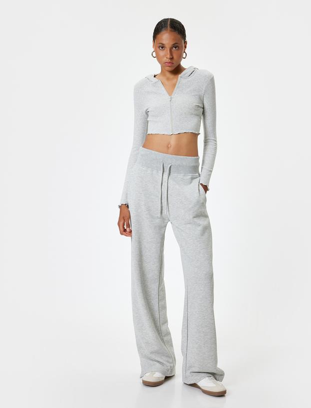 Crop Kapüşonlu Fermuarlı Hırka Uzun Kollu Slim Fit_1