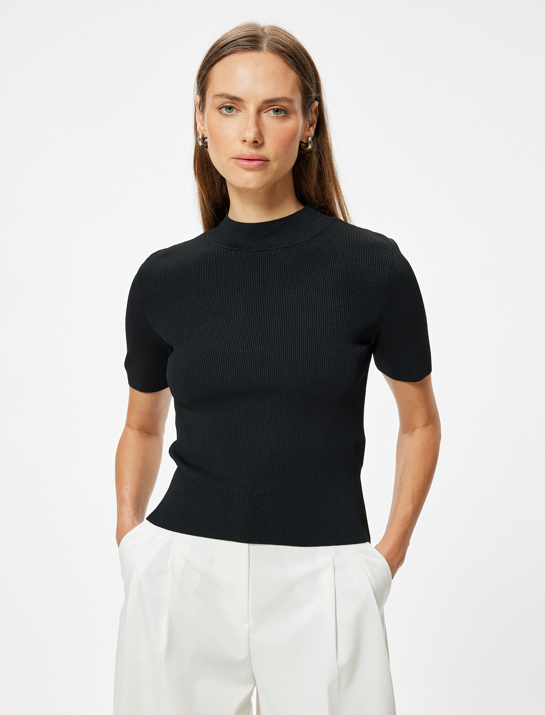   Kısa Kollu Basic Dik Yaka Triko Kazak