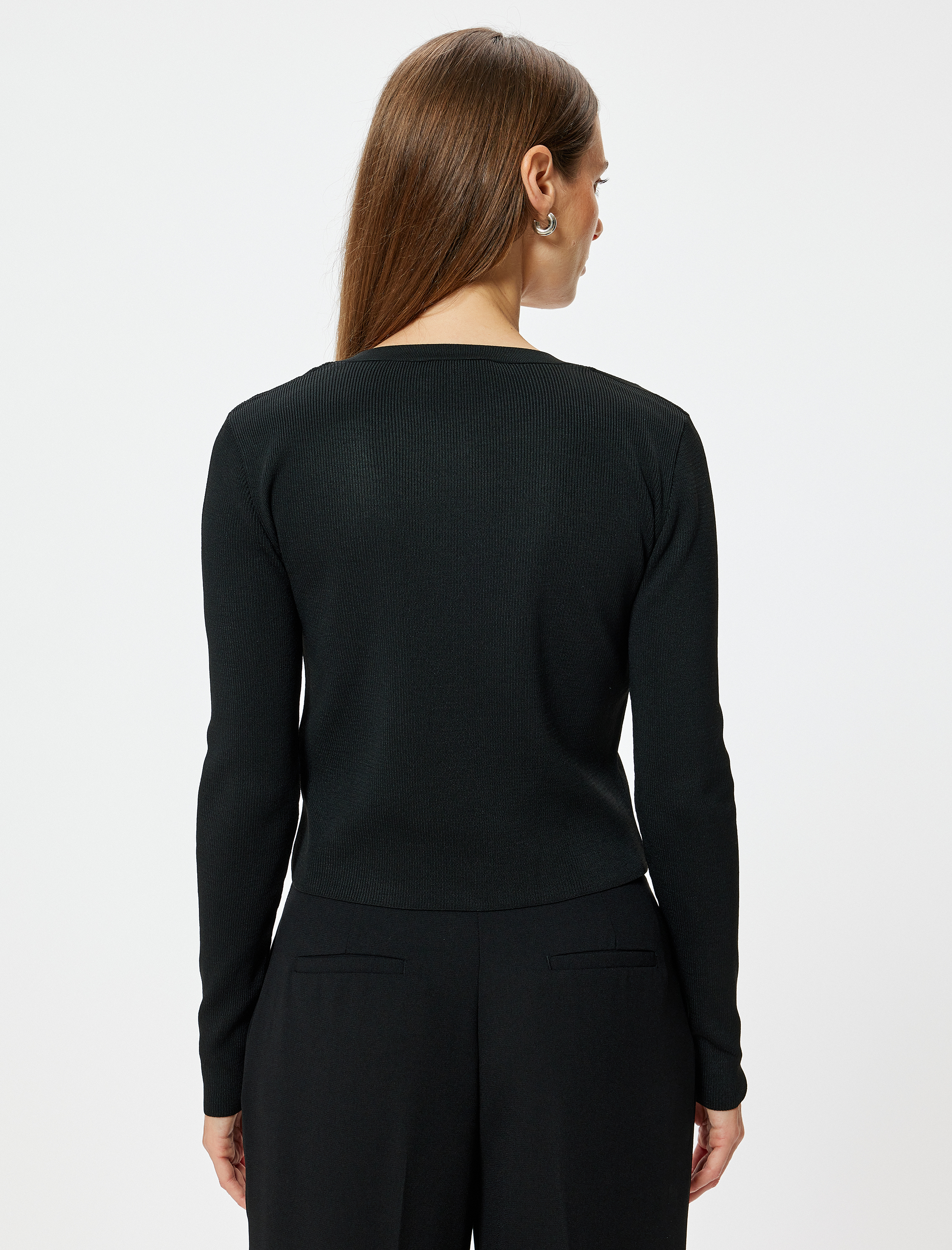   Triko Hırka Yuvarlak Yaka Düğmeli Uzun Kollu