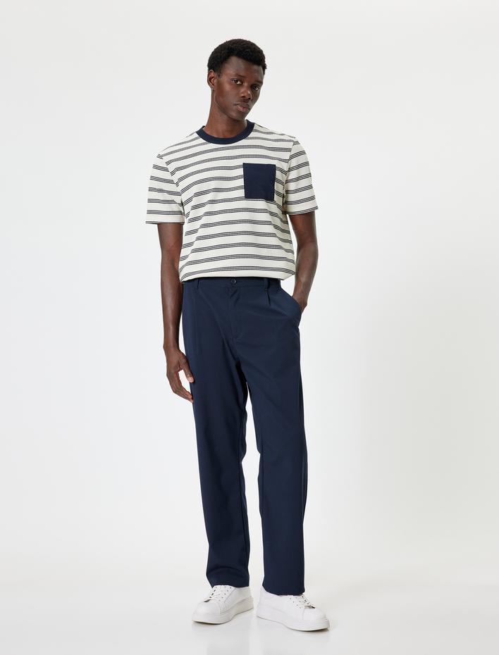  Cep Detaylı Tişört Bisiklet Yaka Kısa Kollu