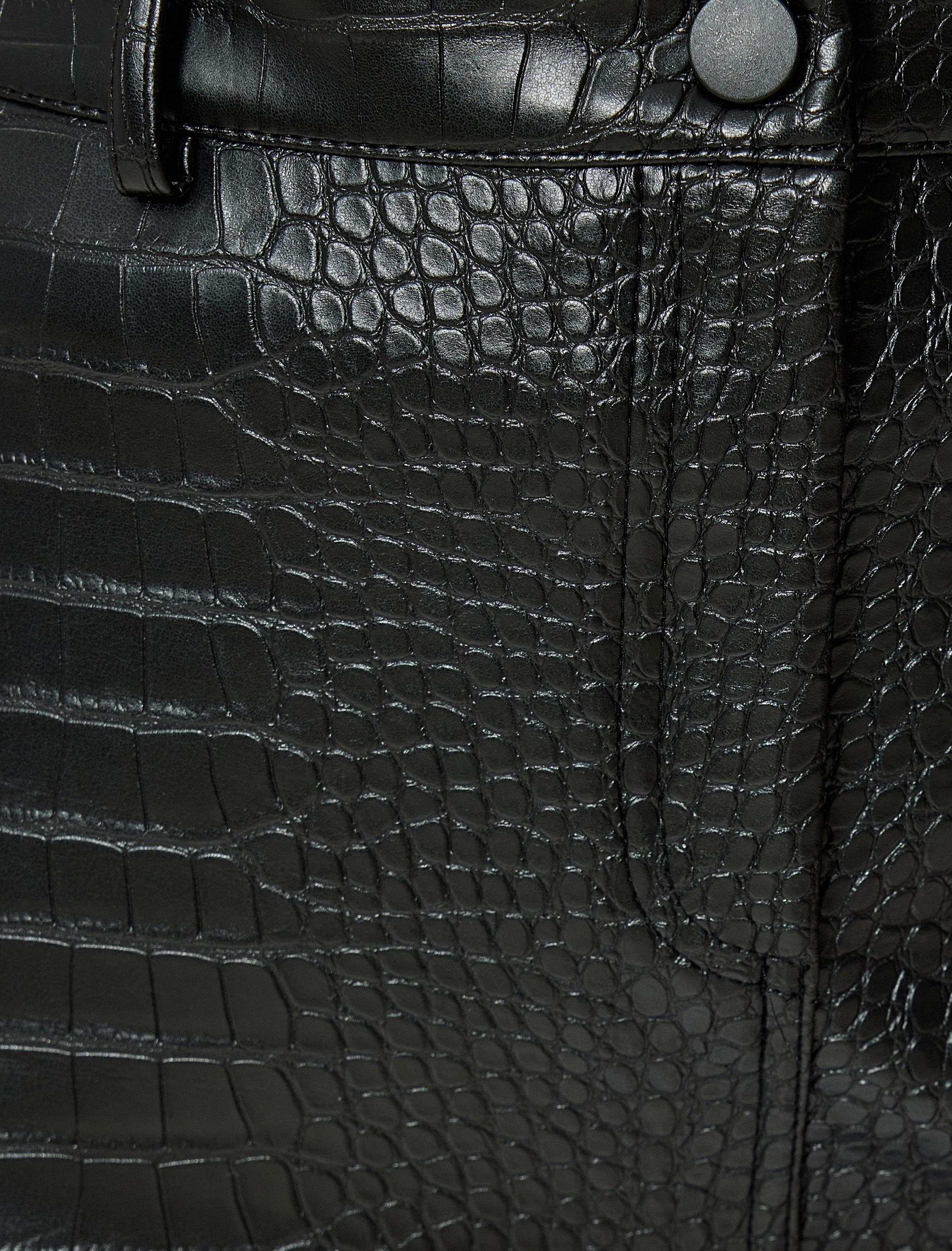   Mini Suni Deri Etek Dokulu A Kesim