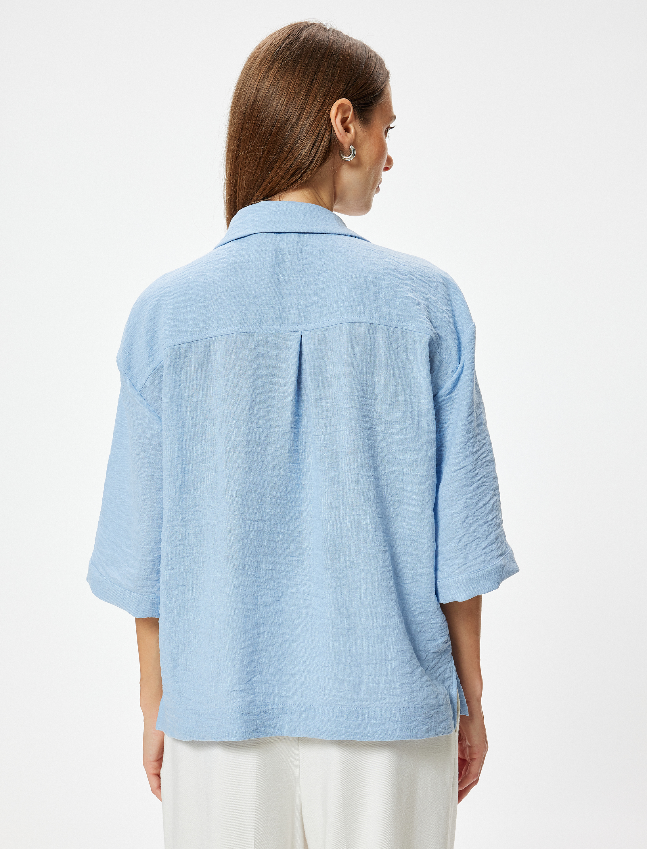   Bol Kalıp Gömlek 3/4 Kısa Kollu Klasik Yaka