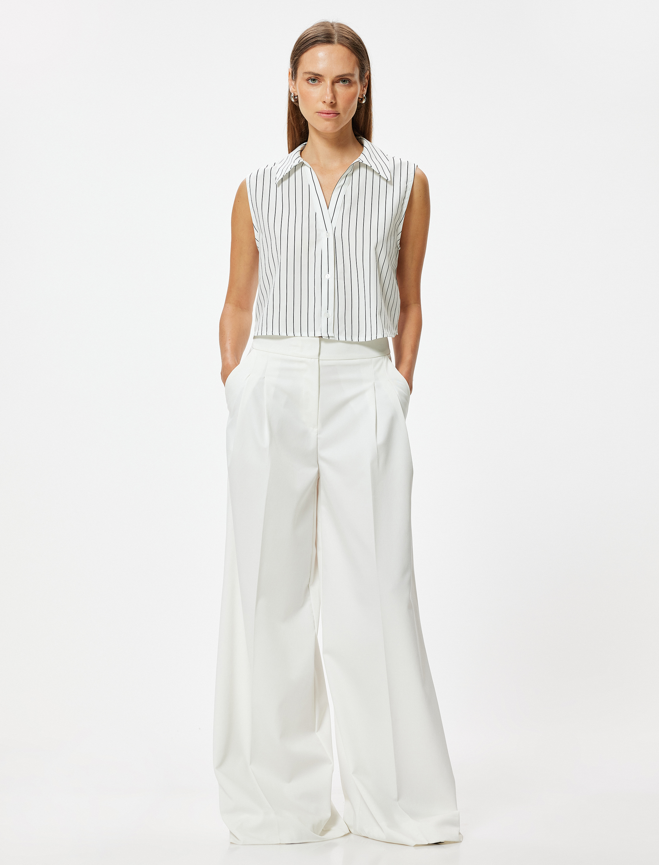   Crop Kolsuz Gömlek Pamuklu Bol Kalıp