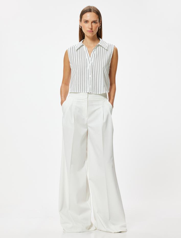  Crop Kolsuz Gömlek Pamuklu Bol Kalıp