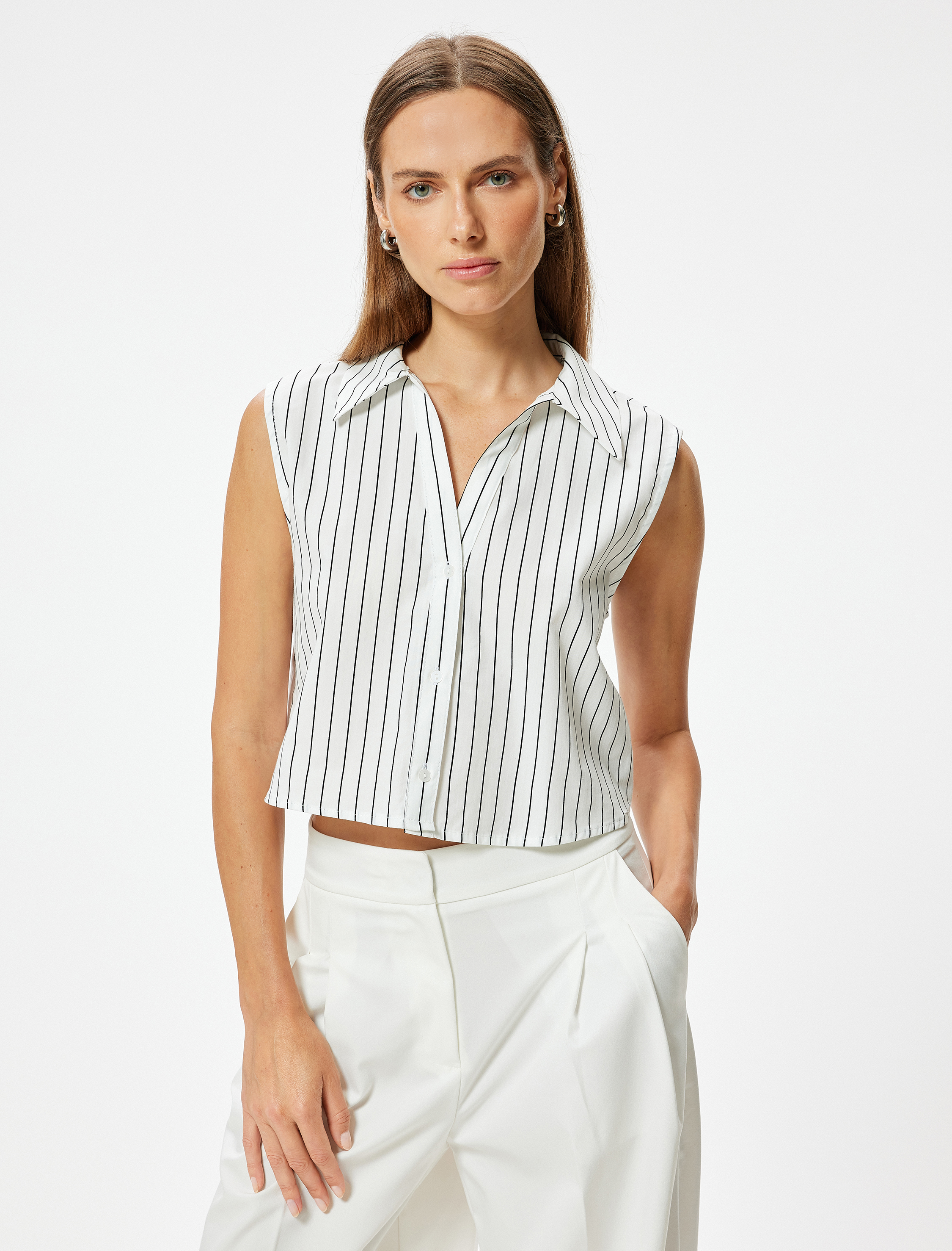   Crop Kolsuz Gömlek Pamuklu Bol Kalıp