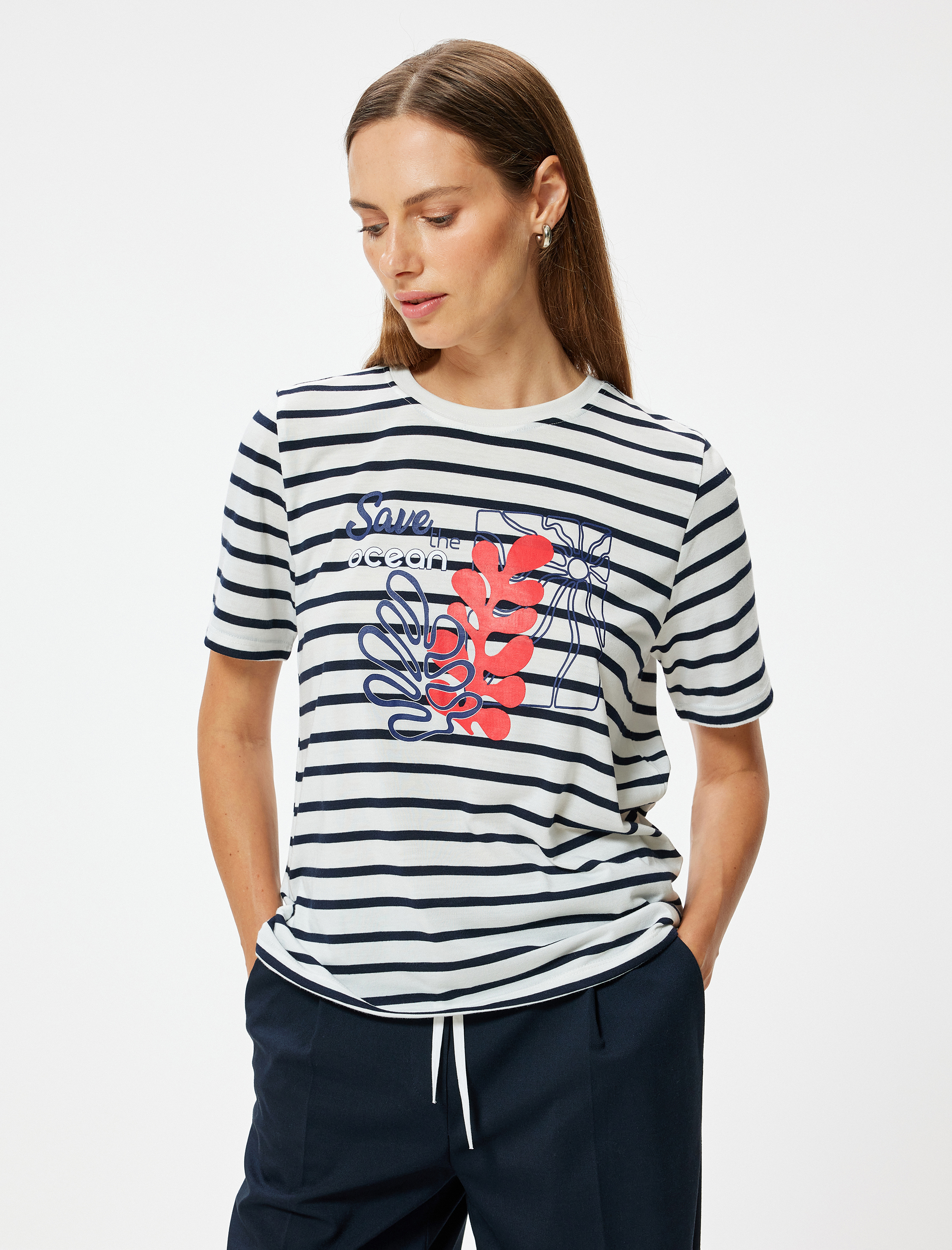   Baskılı Tişört Kısa Kollu Bisiklet Yaka