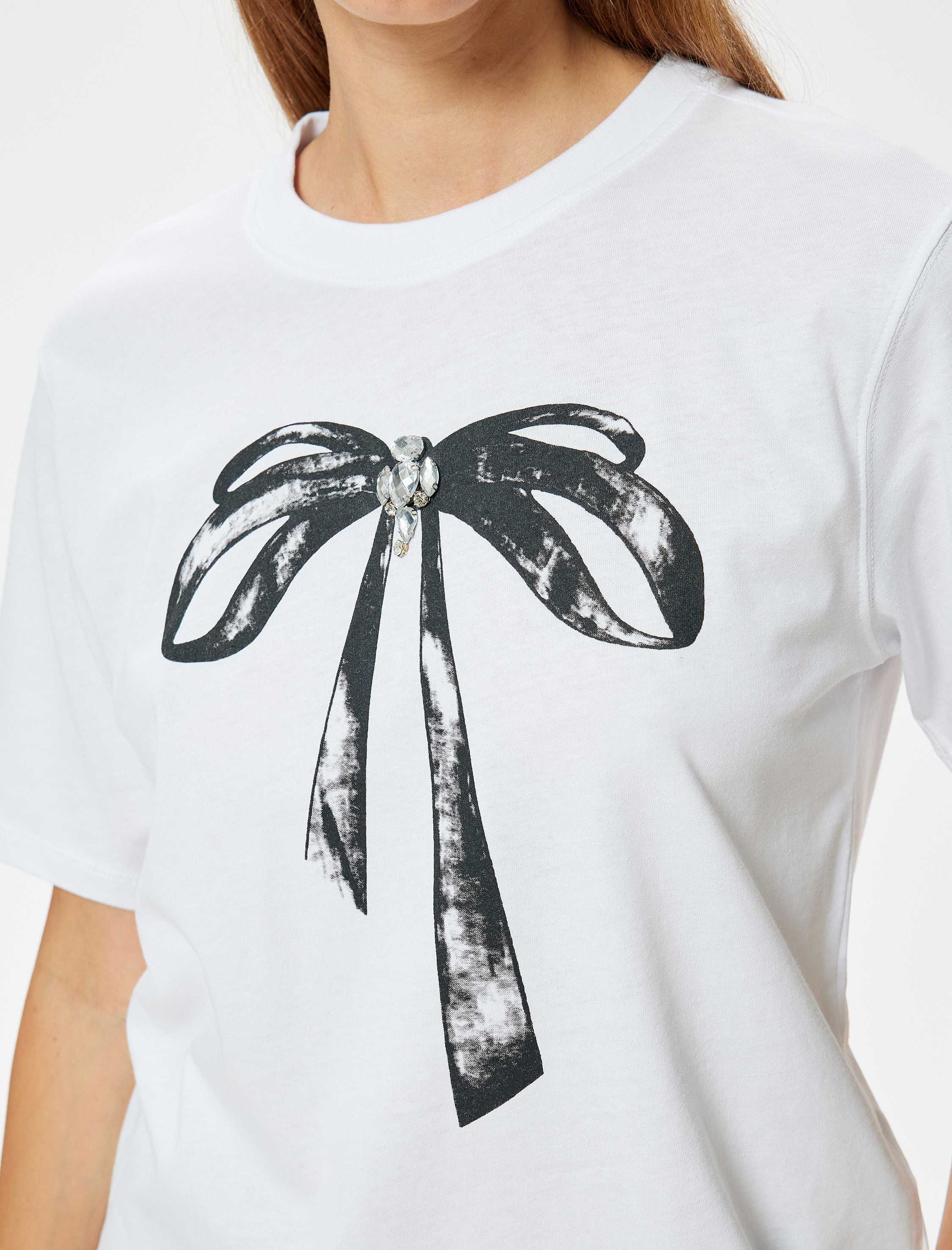   Fiyonk Baskılı Tişört Kısa Kollu Bisiklet Yaka Pamuklu