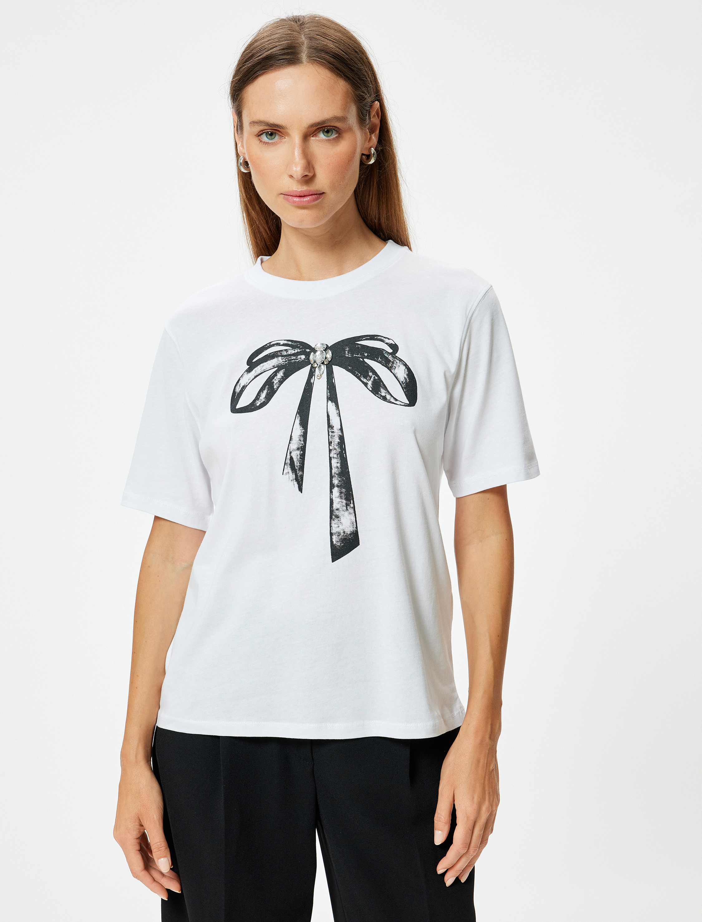   Fiyonk Baskılı Tişört Kısa Kollu Bisiklet Yaka Pamuklu