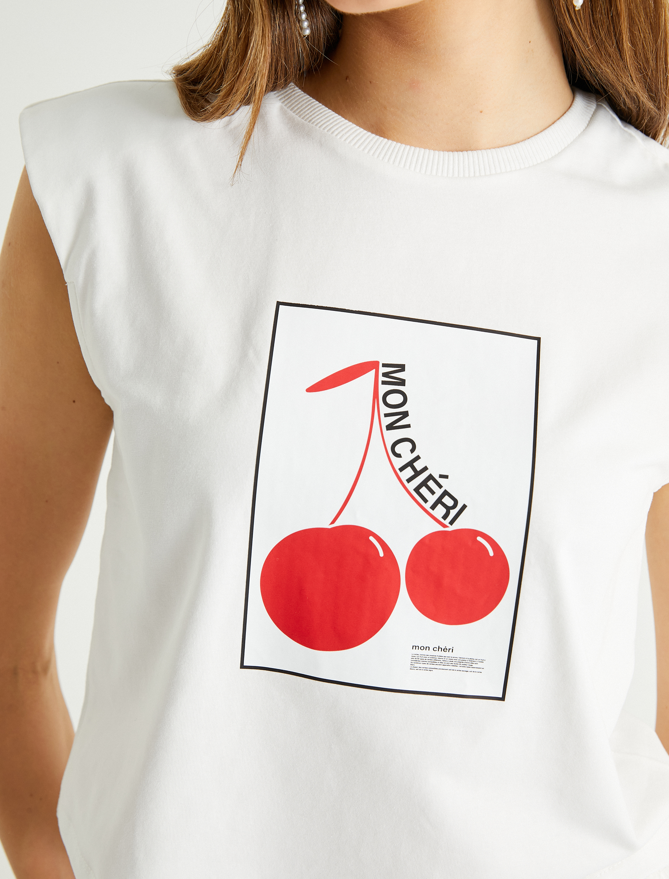   Kiraz Baskılı Kolsuz Tişört Bisiklet Yaka Pamuklu