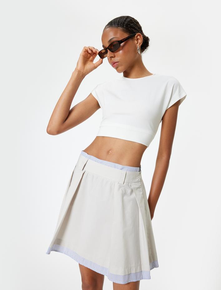  Mini Etek Pileli Poplin Kumaş Detaylı A Kesim Standart Bel