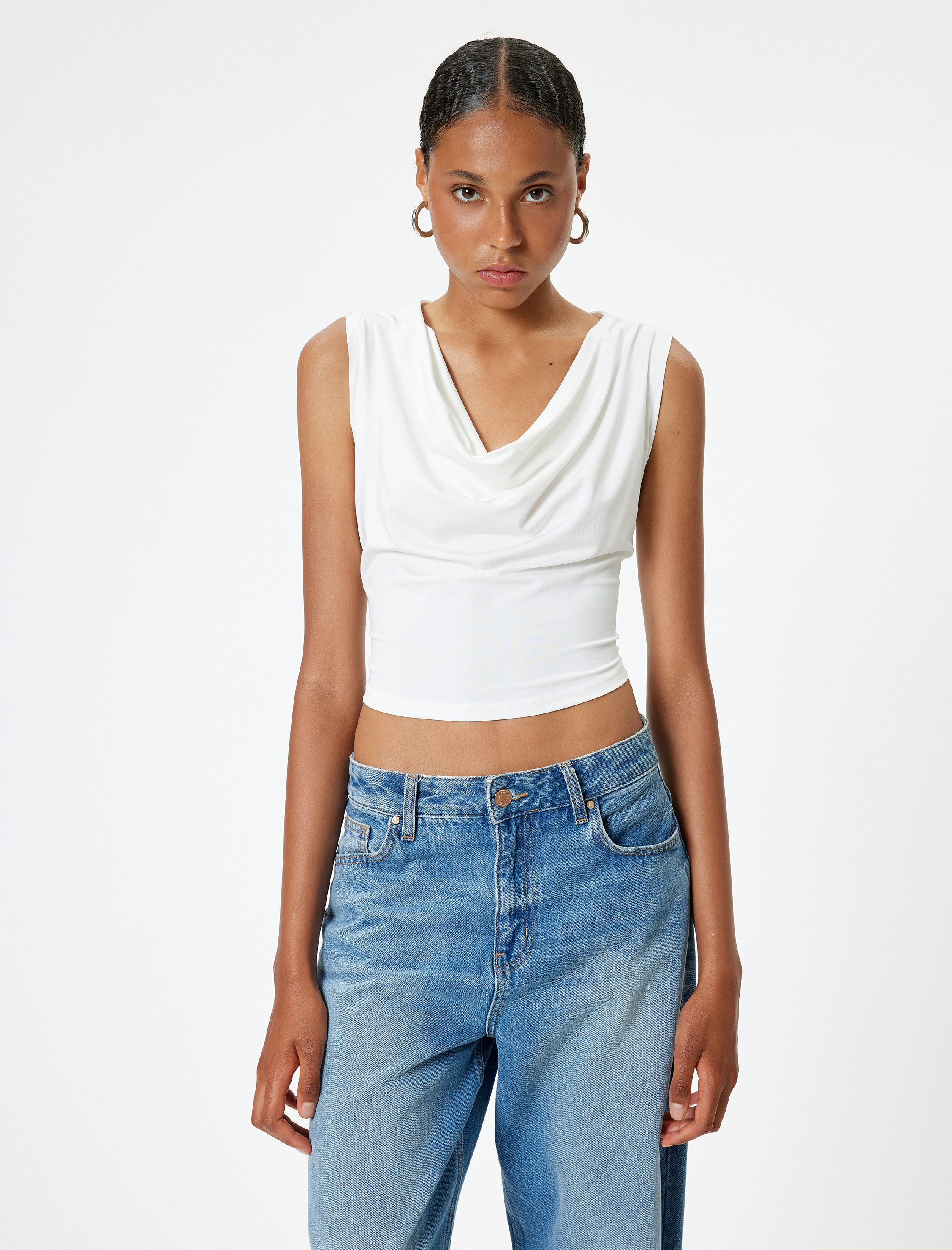 Degaje Yaka Bluz Kolsuz Slim Fit