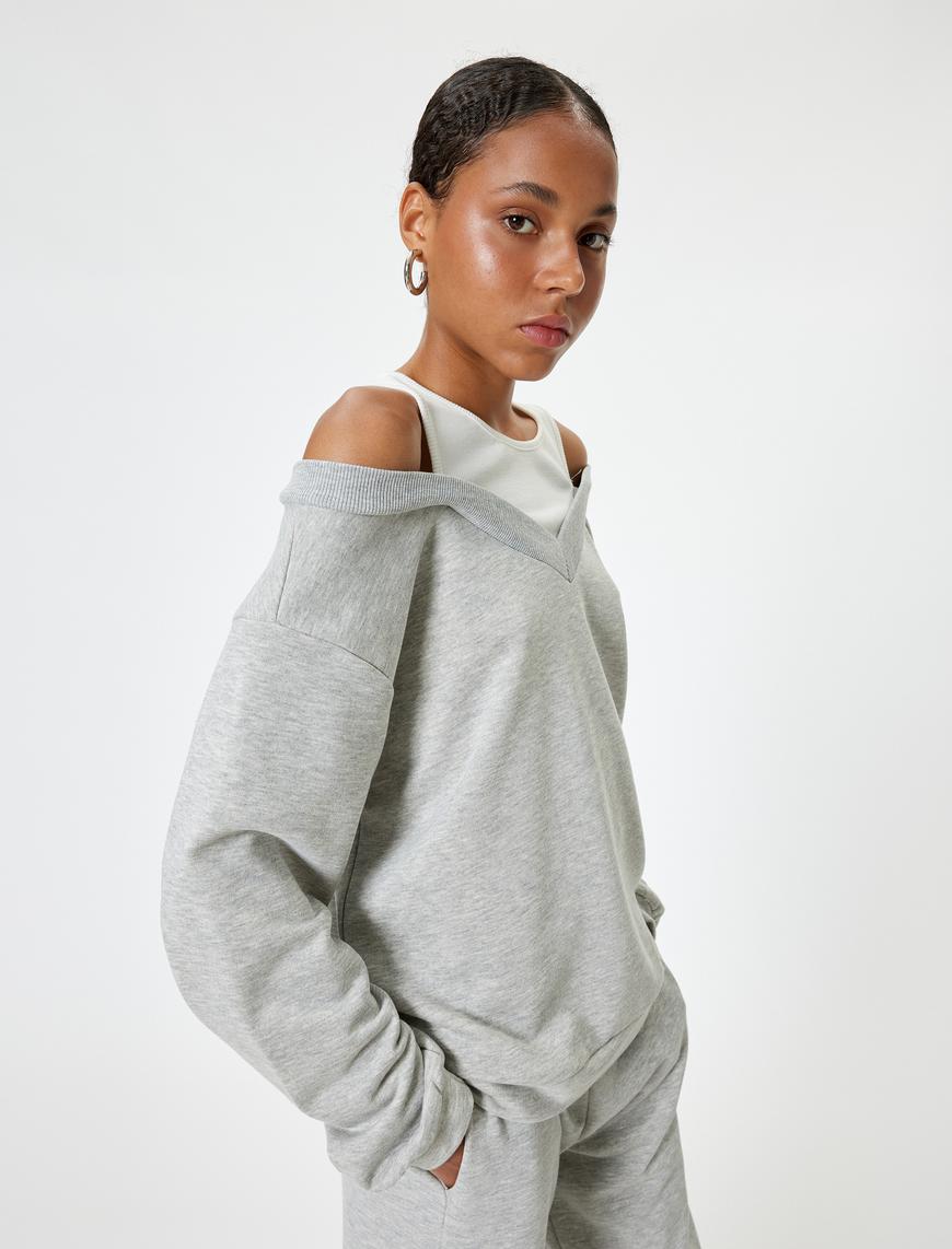   Oversize Sweatshirt İçi Atletli Uzun Kollu Şardonlu