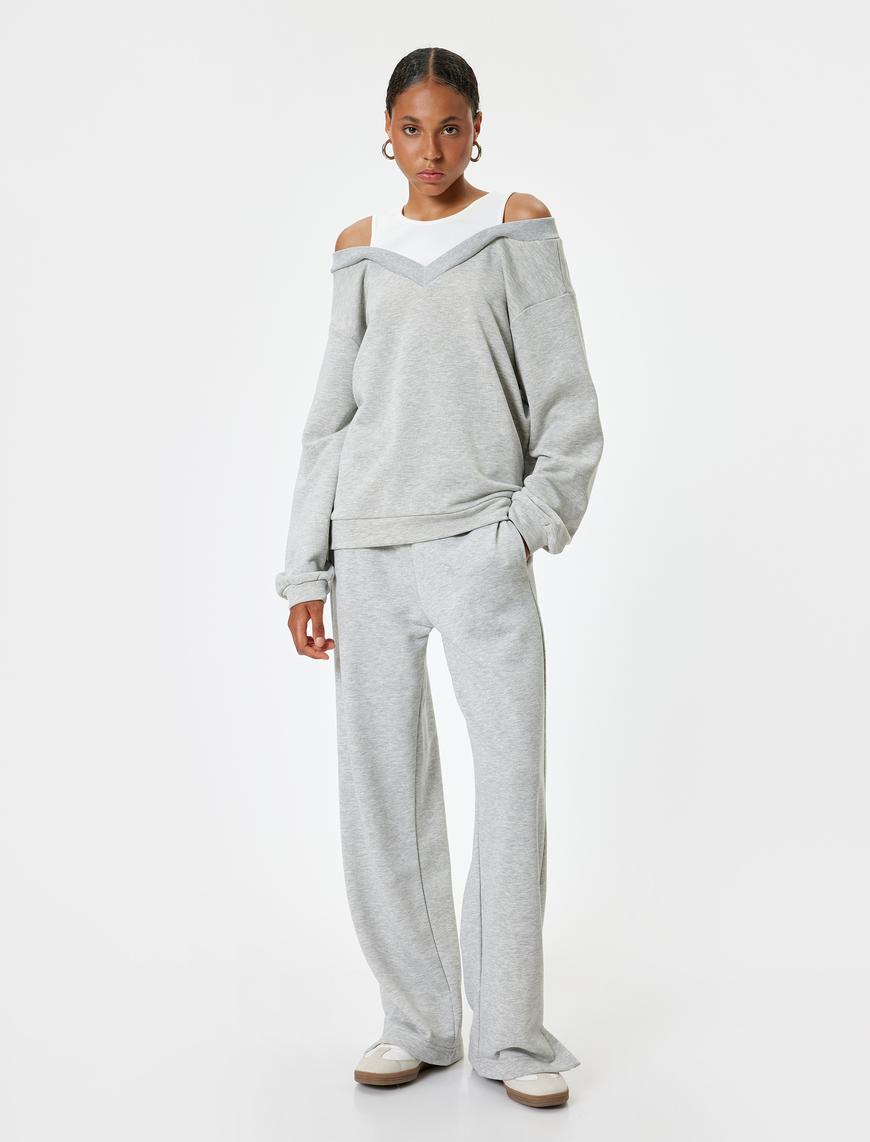   Oversize Sweatshirt İçi Atletli Uzun Kollu Şardonlu