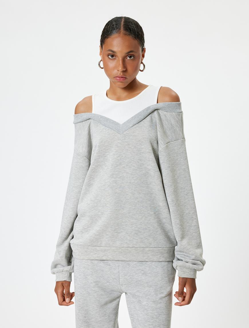   Oversize Sweatshirt İçi Atletli Uzun Kollu Şardonlu