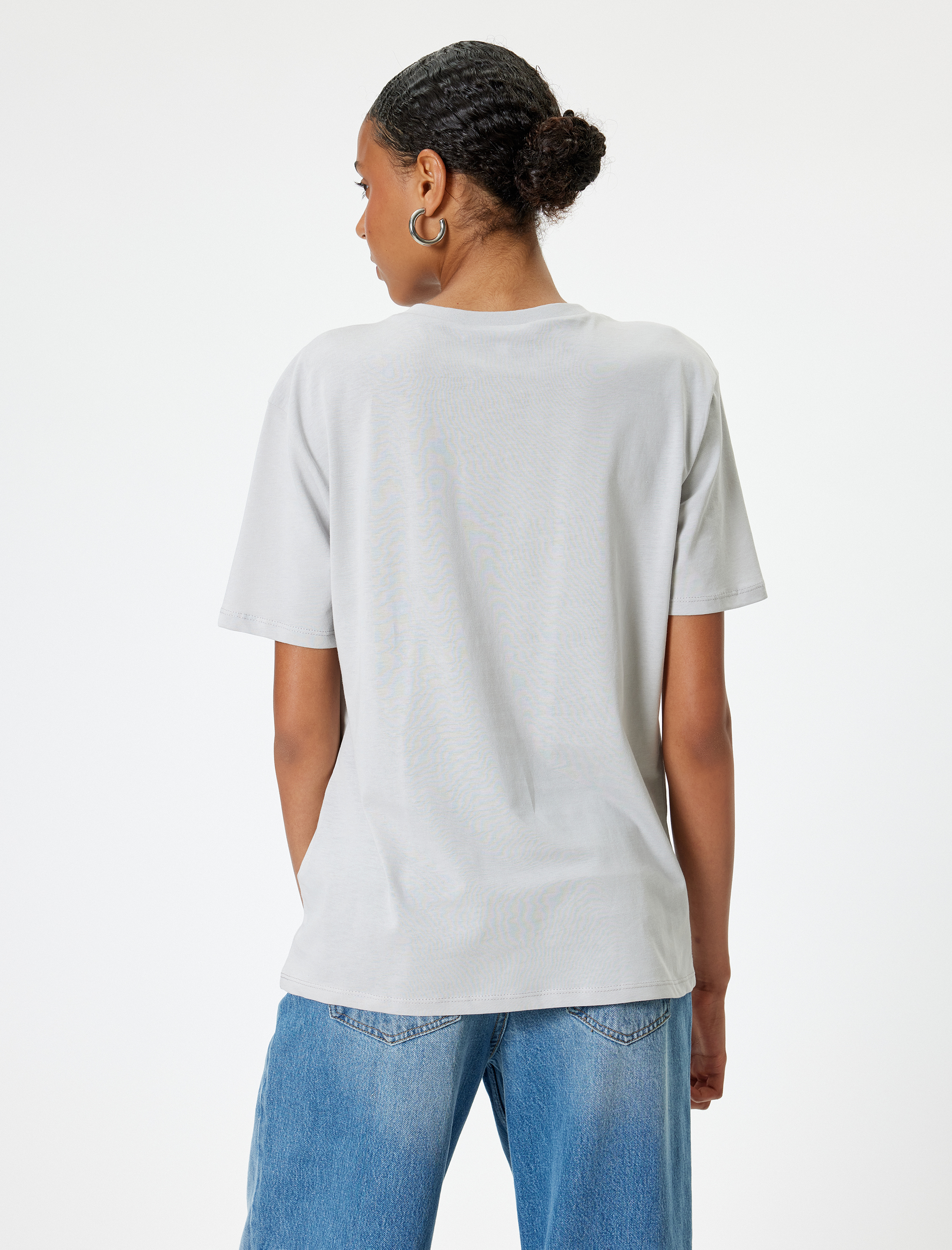   Oversize Tişört Grafiti Baskılı Bisiklet Yaka Kısa Kollu Pamuklu