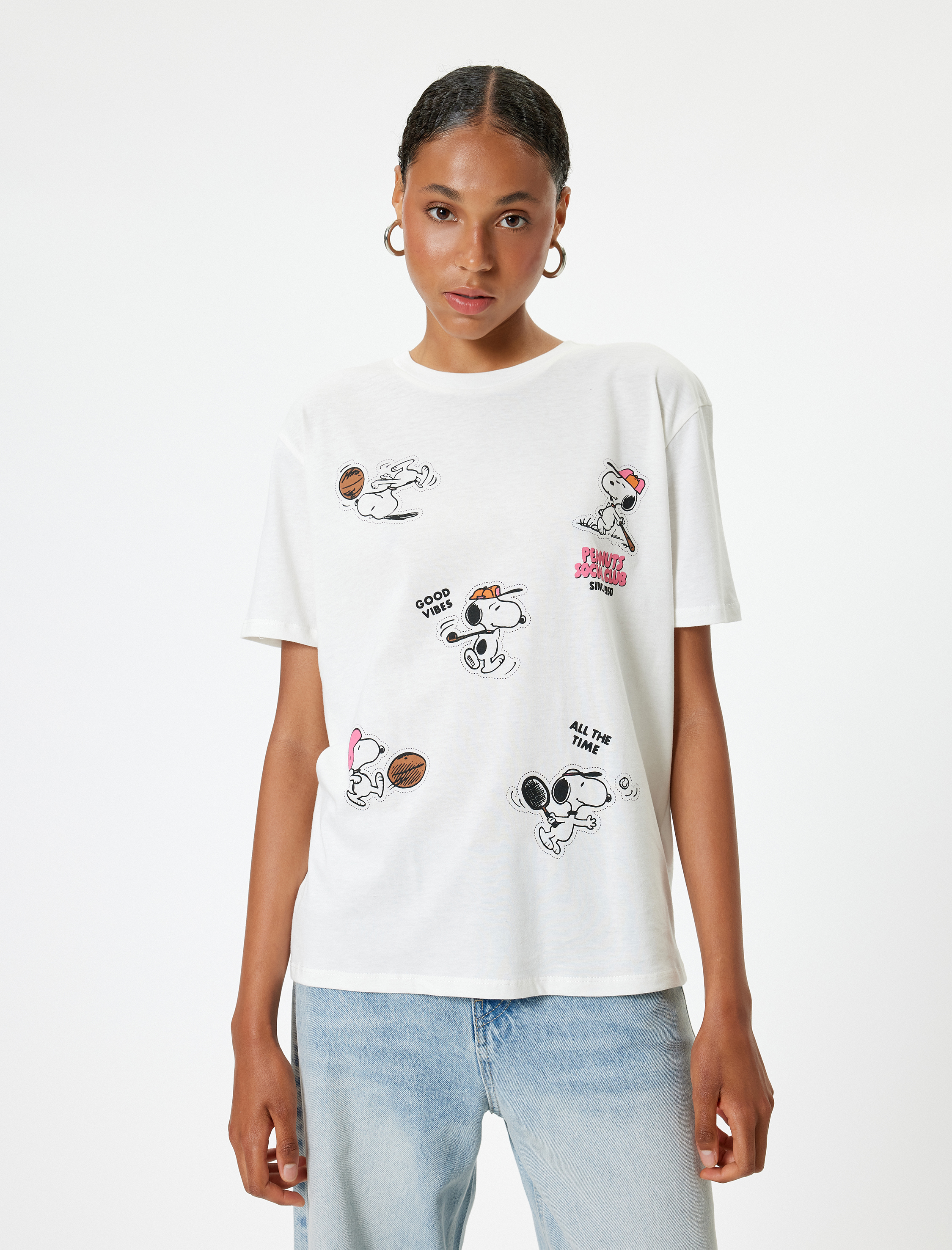   Snoopy Tişört Arkası Baskılı Oversize Kısa Kollu Lisanslı