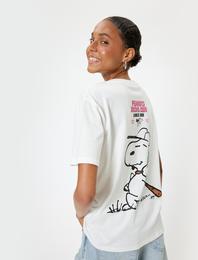 Snoopy Tişört Arkası Baskılı Oversize Kısa Kollu Lisanslı