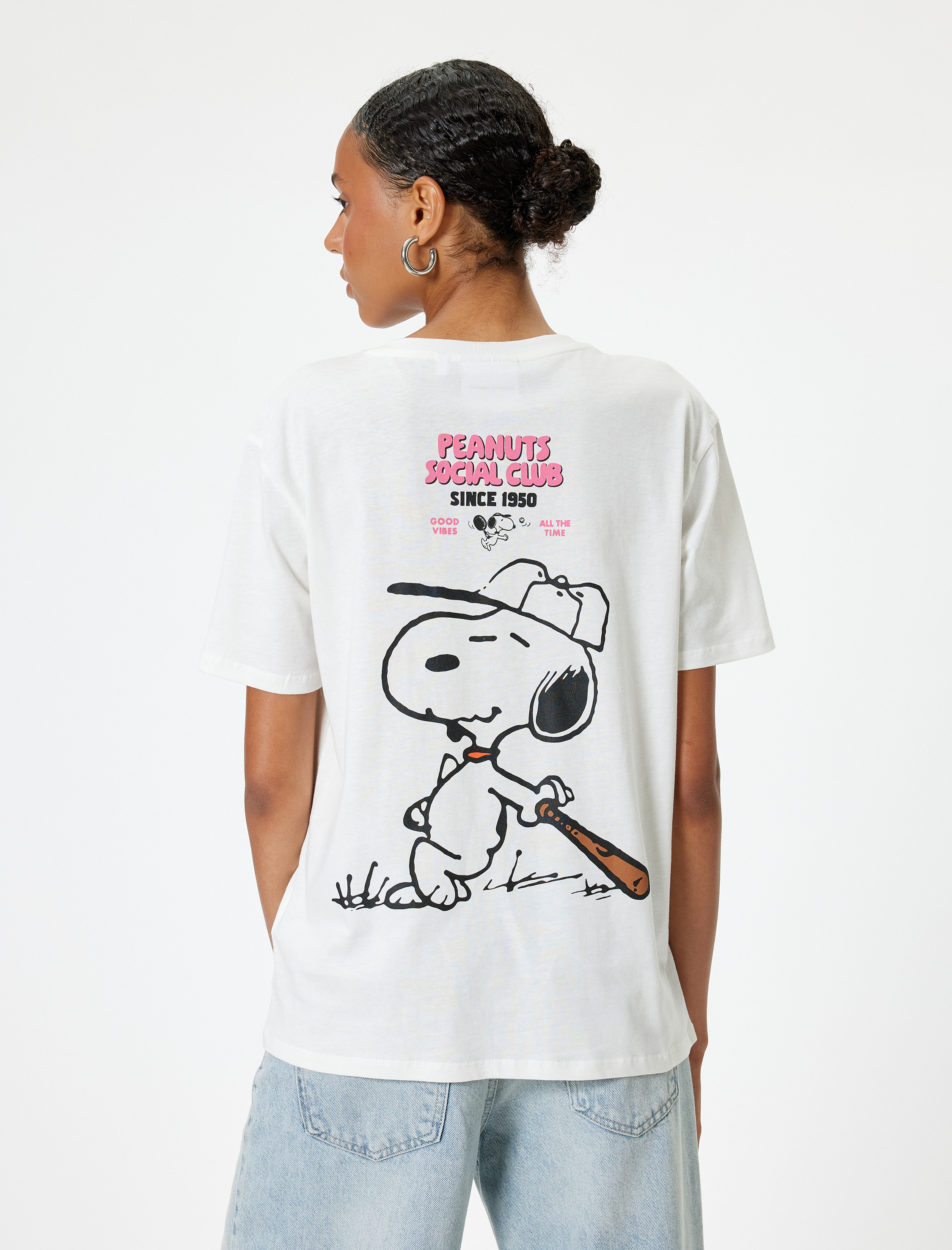   Snoopy Tişört Arkası Baskılı Oversize Kısa Kollu Lisanslı