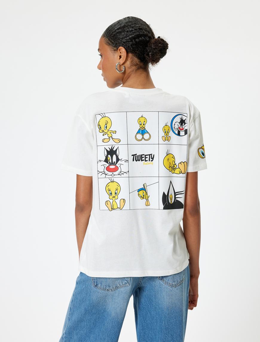  Tweety Tişört Arkası Baskılı Oversize Kısa Kollu Lisanslı