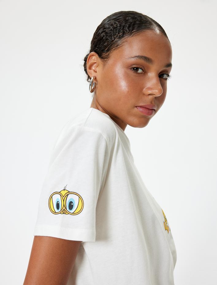  Tweety Tişört Arkası Baskılı Oversize Kısa Kollu Lisanslı