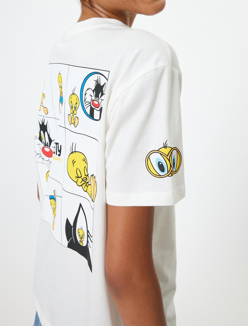   Tweety Tişört Arkası Baskılı Oversize Kısa Kollu Lisanslı