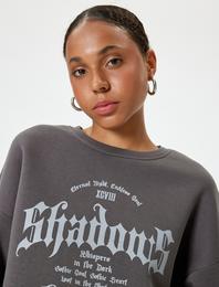 Oversize Sweatshirt Grafiti Baskılı Bisiklet Yaka Şardonlu