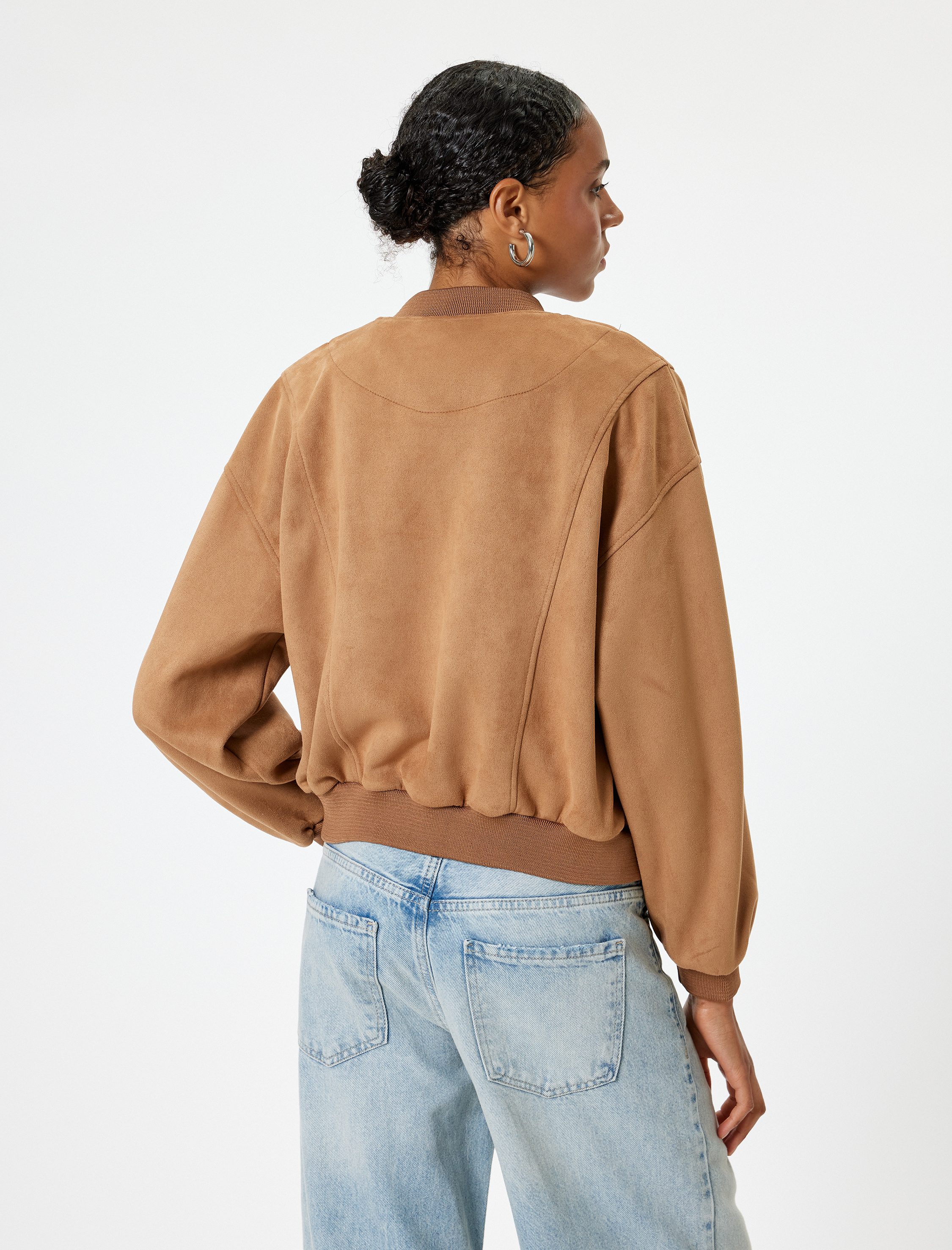   Kolej Bomber Ceket Süet Görünümlü Çıtçıt Düğmeli Cep Detaylı Ribanalı