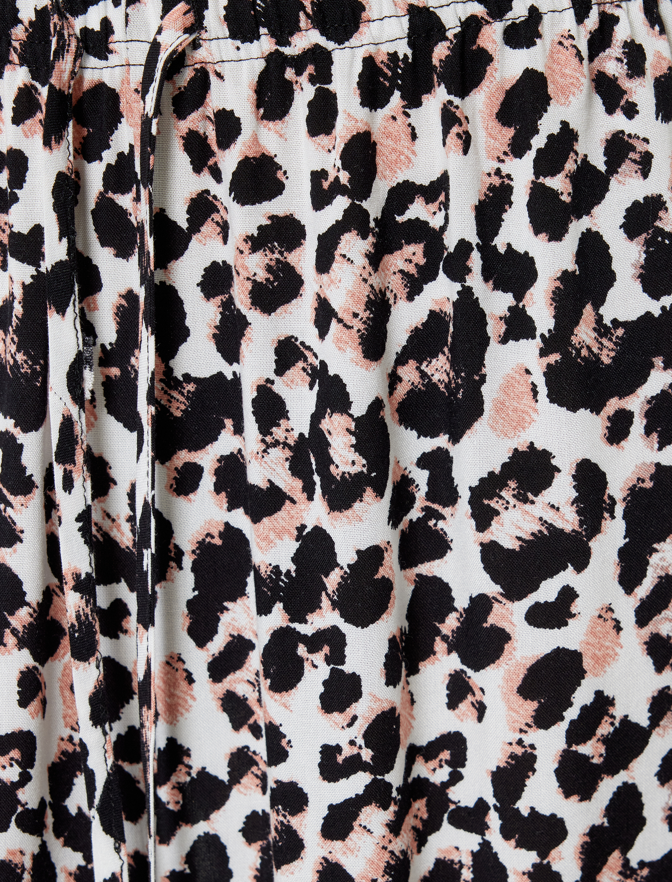   Leopar Desenli Pantolon Beli Bağcıklı Viskon Kumaş