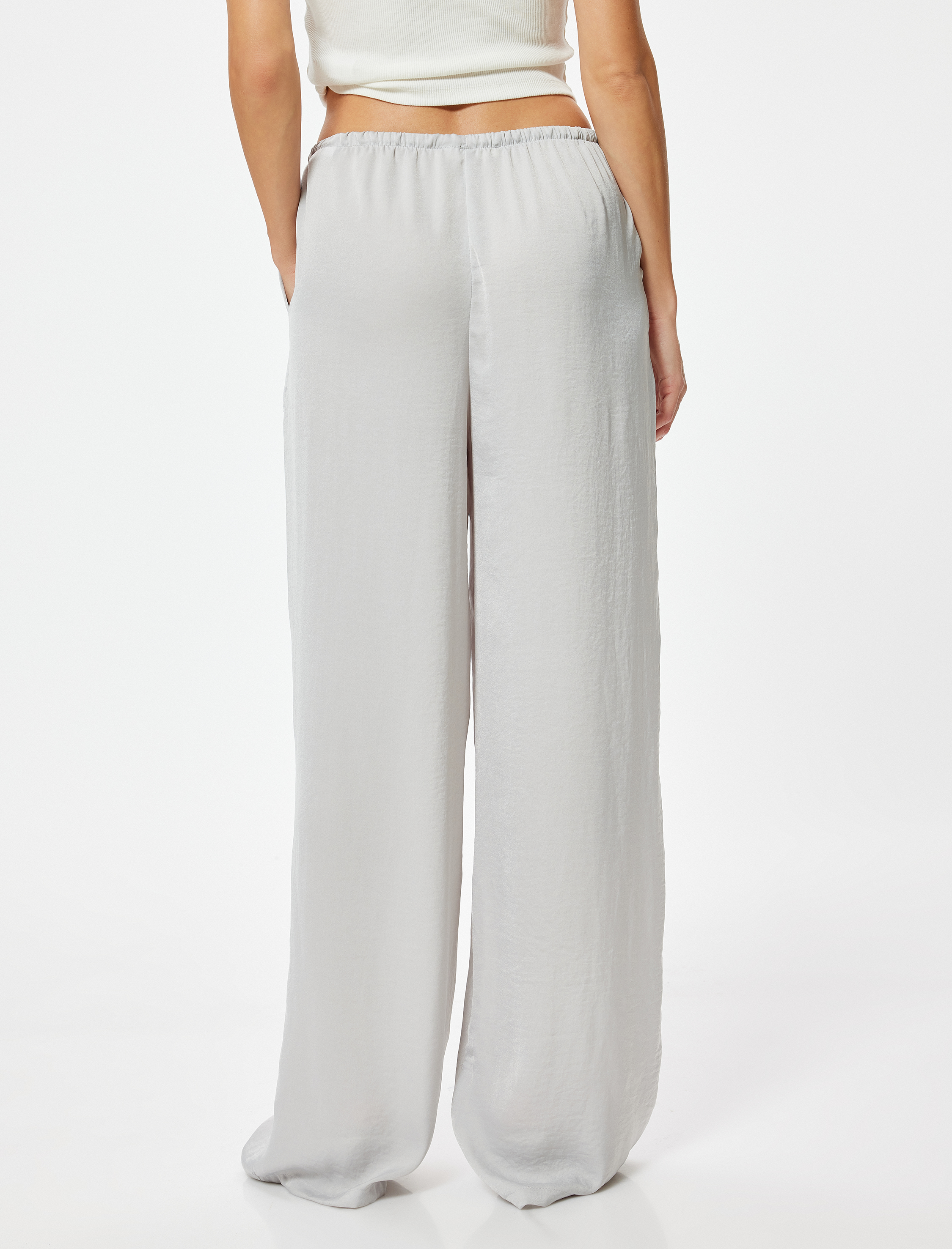   Aerobin Saten Pantolon Bol Paça Cepli Beli Bağlamalı Astarsız