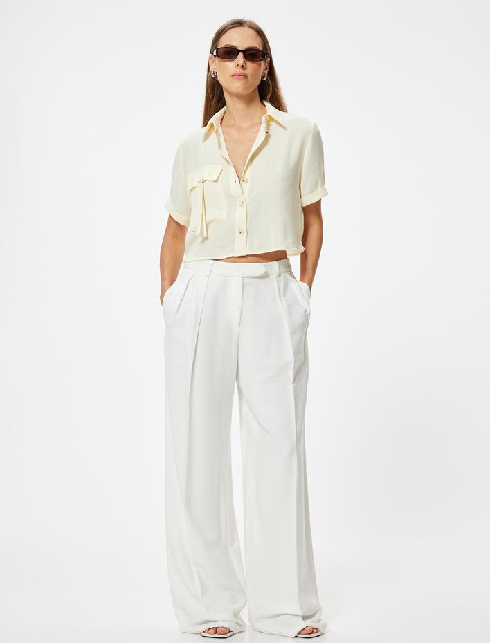  Crop Kısa Kollu Gömlek Kargo Cep Detaylı Modal Kumaş Bol Kalıp