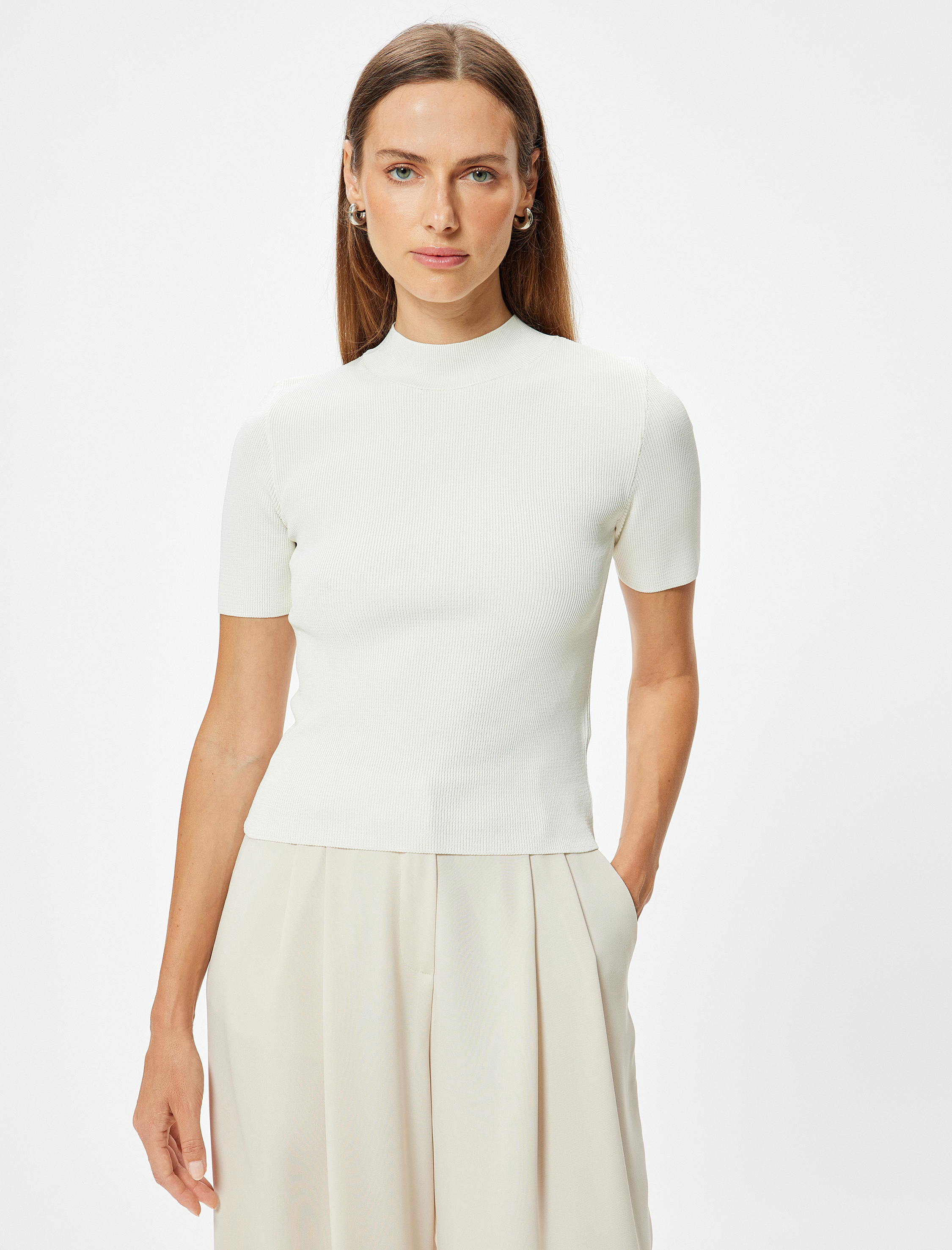   Kısa Kollu Basic Dik Yaka Triko Kazak