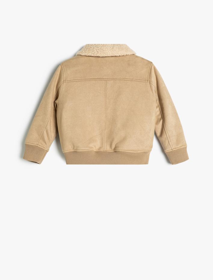 Erkek Çocuk Biker Ceket Peluş Yaka Detaylı Fermuarlı