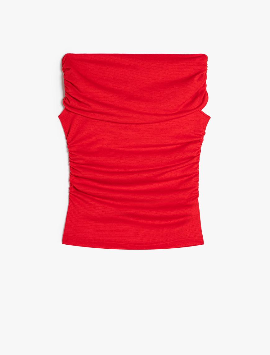   Drapeli Tişört Kayık Yaka Kolsuz Slim Fit Bürümcük