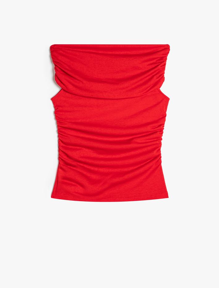  Drapeli Tişört Kayık Yaka Kolsuz Slim Fit Bürümcük