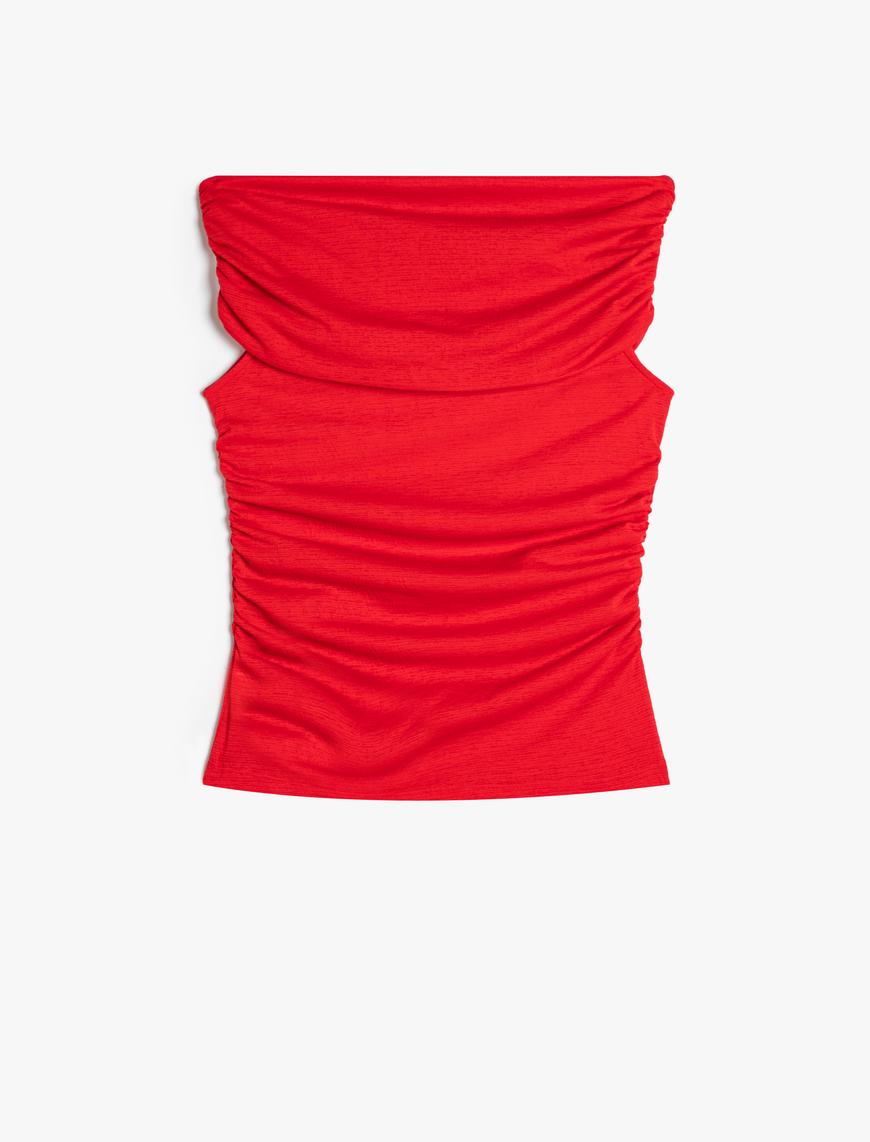   Drapeli Tişört Kayık Yaka Kolsuz Slim Fit Bürümcük