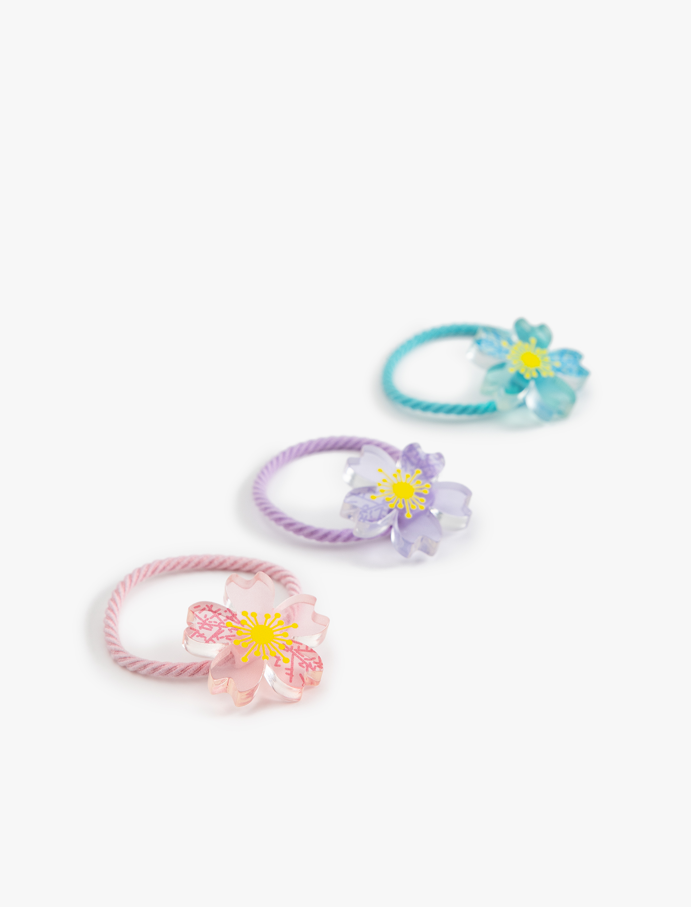  Kız Çocuk 3'lü Lastik Toka Çiçek Detaylı