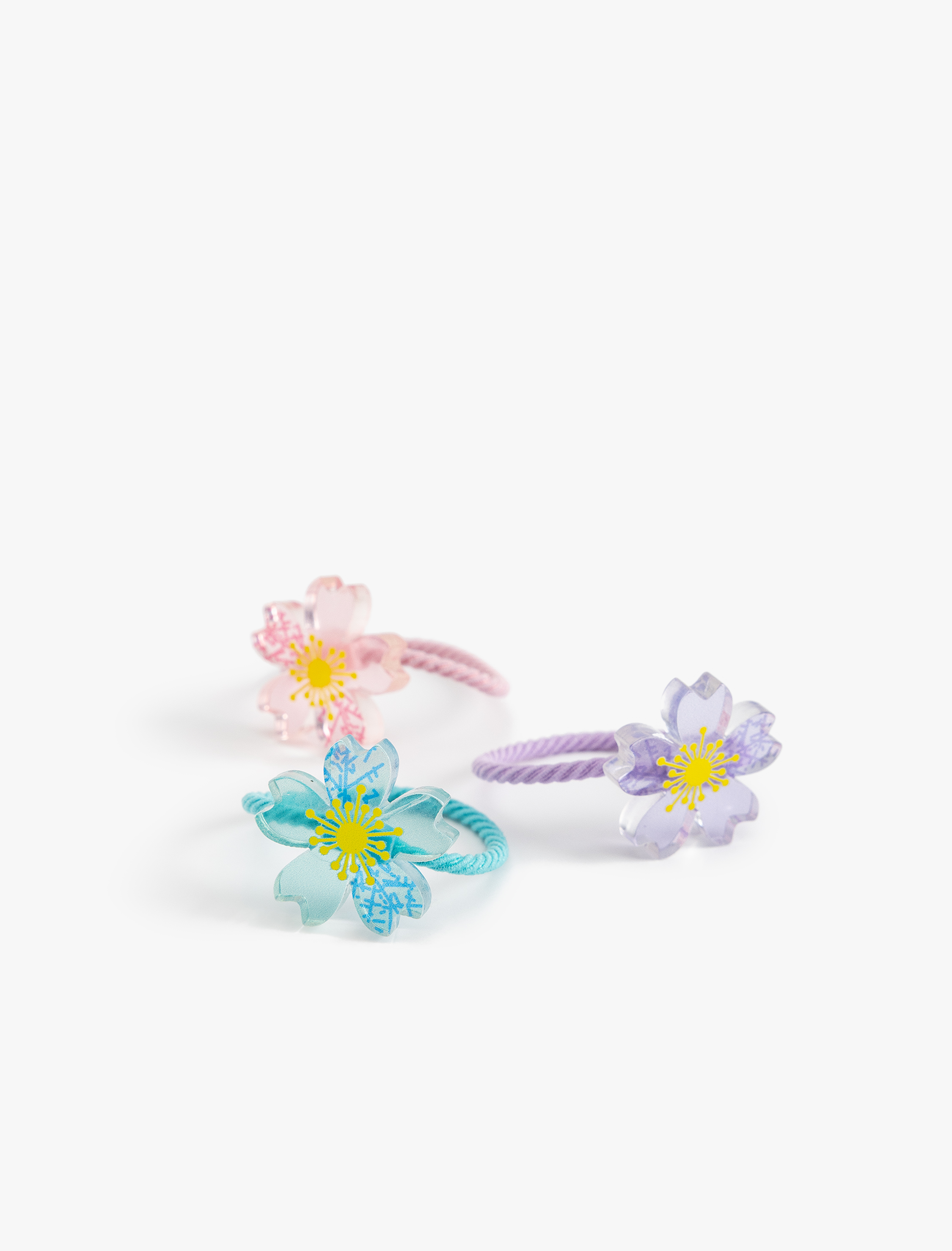  Kız Çocuk 3'lü Lastik Toka Çiçek Detaylı