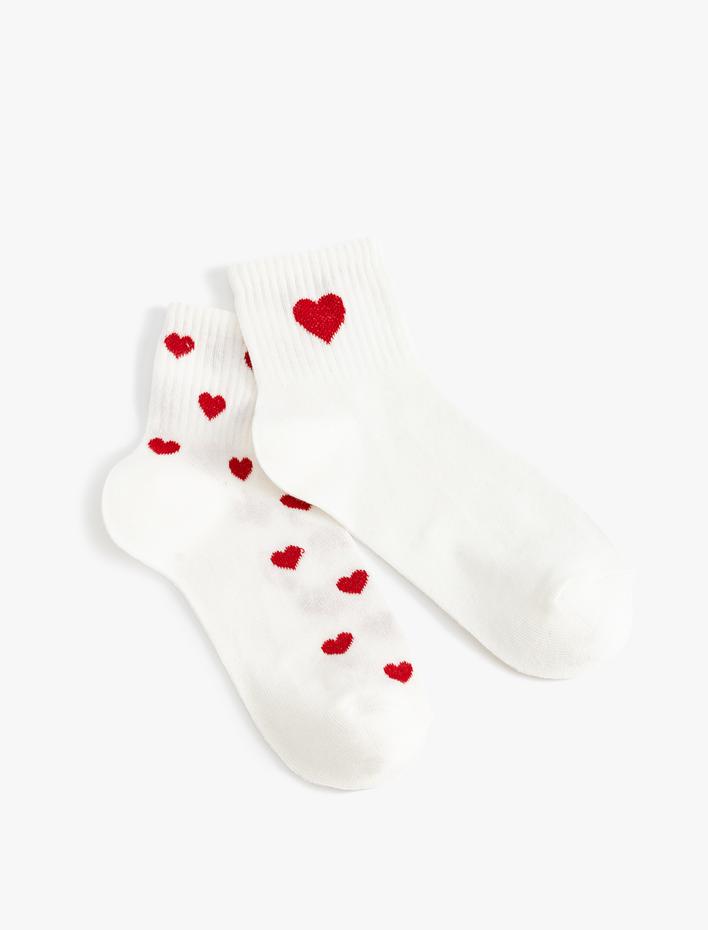 Kadın 2'li Soket Çorap Seti Kalp Desenli