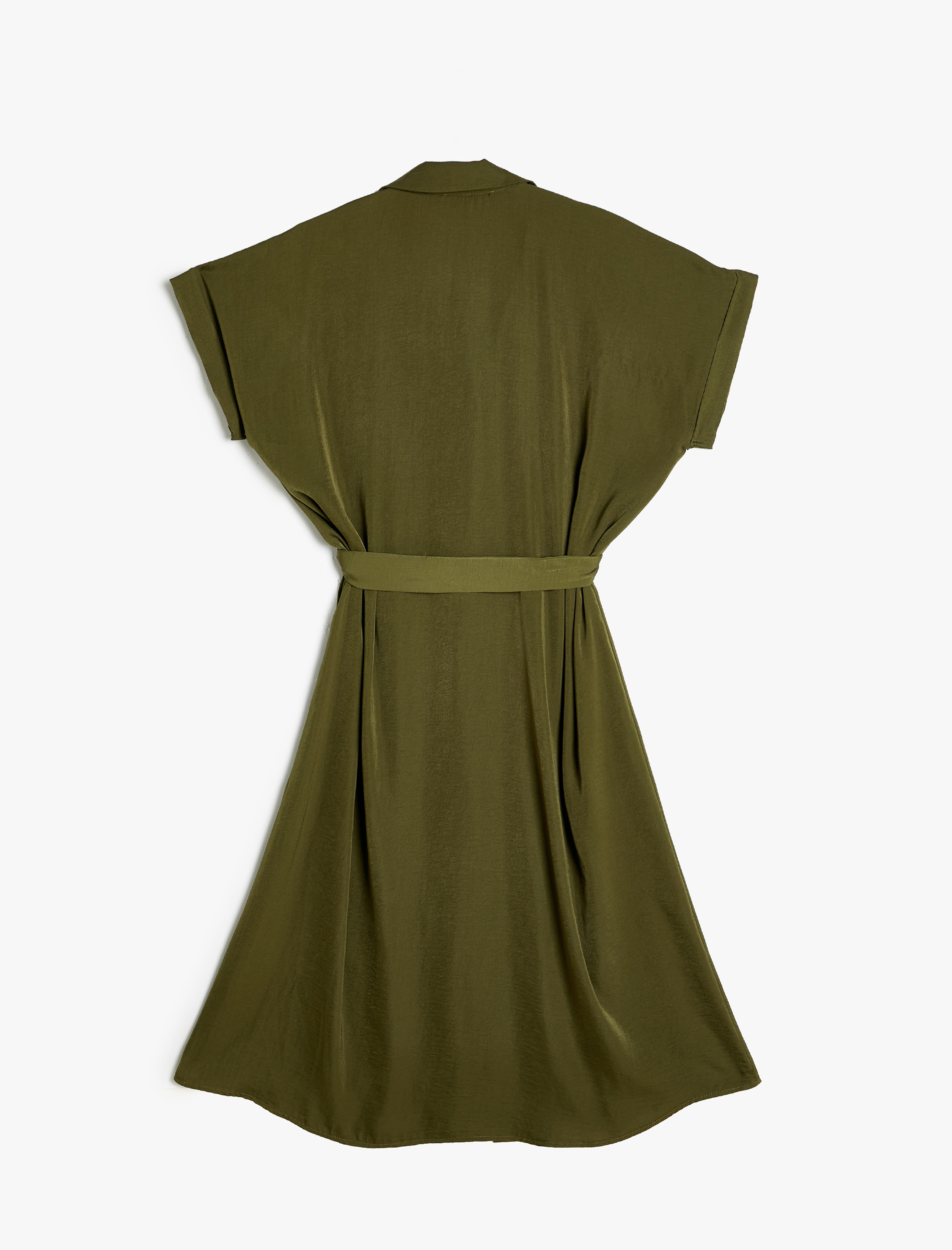   Midi Gömlek Elbise Kemer Detaylı Kısa Kollu Aerobin Kumaş