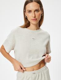 Dokulu Crop Pijama Üstü Kısa Kollu Bisiklet Yaka Rahat Kalıp