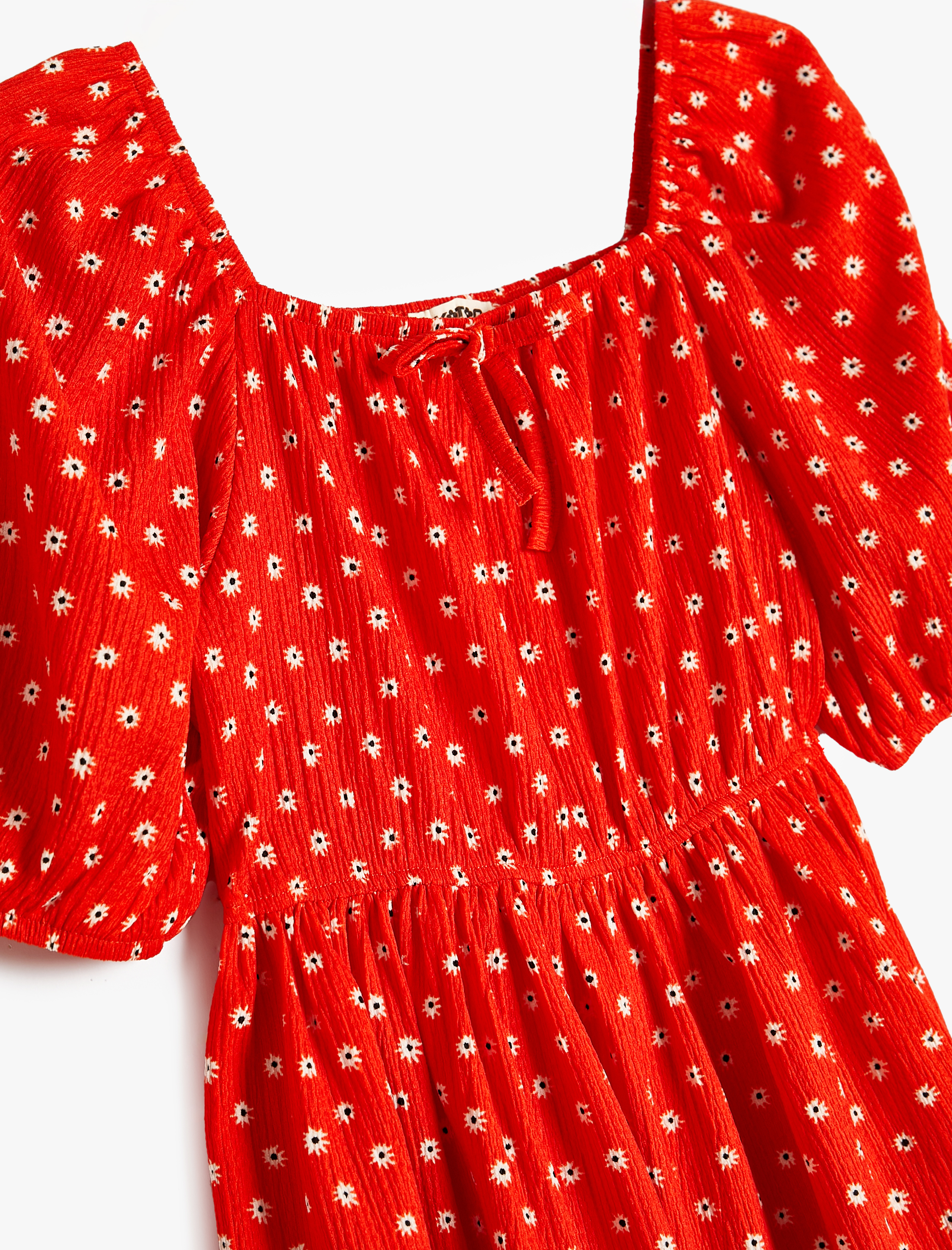  Kız Çocuk Çiçekli Mini Elbise Kısa Kollu Kare Yaka